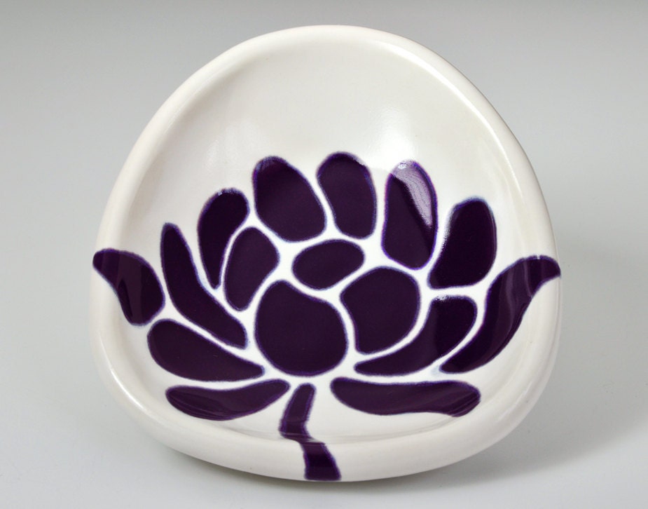 ceramic dipping bowl - lotus flower in deep purple - home decor pottery