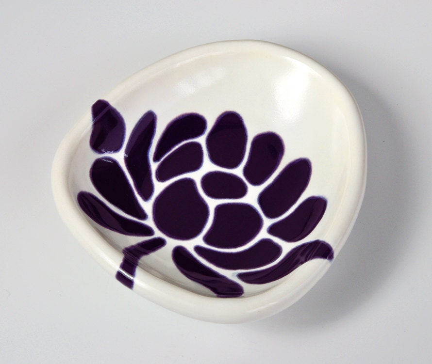 ceramic dipping bowl - lotus flower in deep purple - home decor pottery