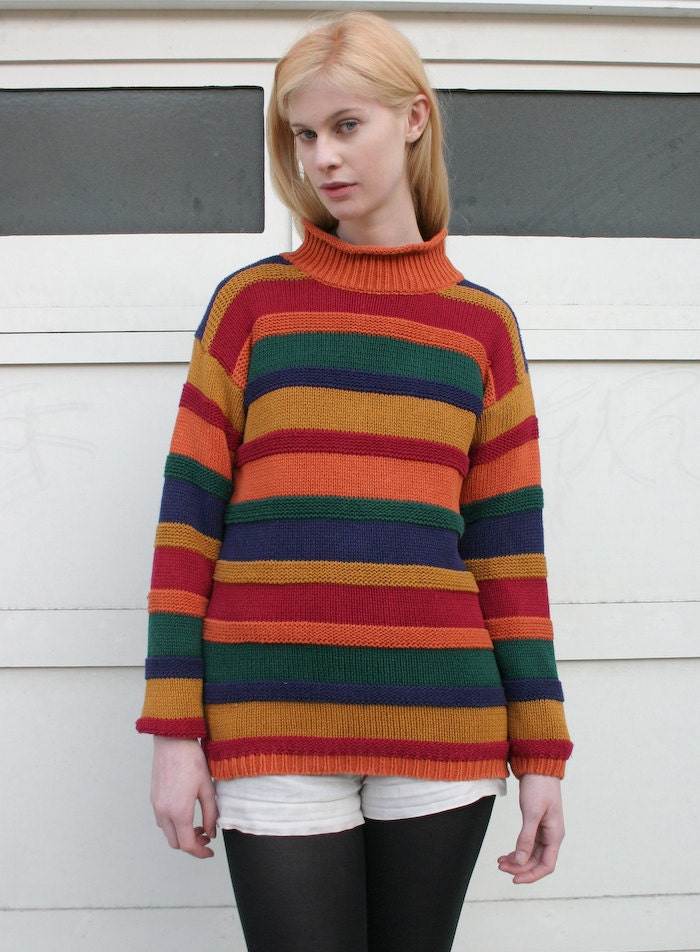 Vintage 1980's Colorblock Stripe Cotton Knit Sweater S/M