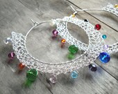multicolor wire crochet silver plated hoops earrings - crystal beads