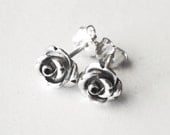 Rose stud earrings, rose earrings, oxidized sterling silver earrings
