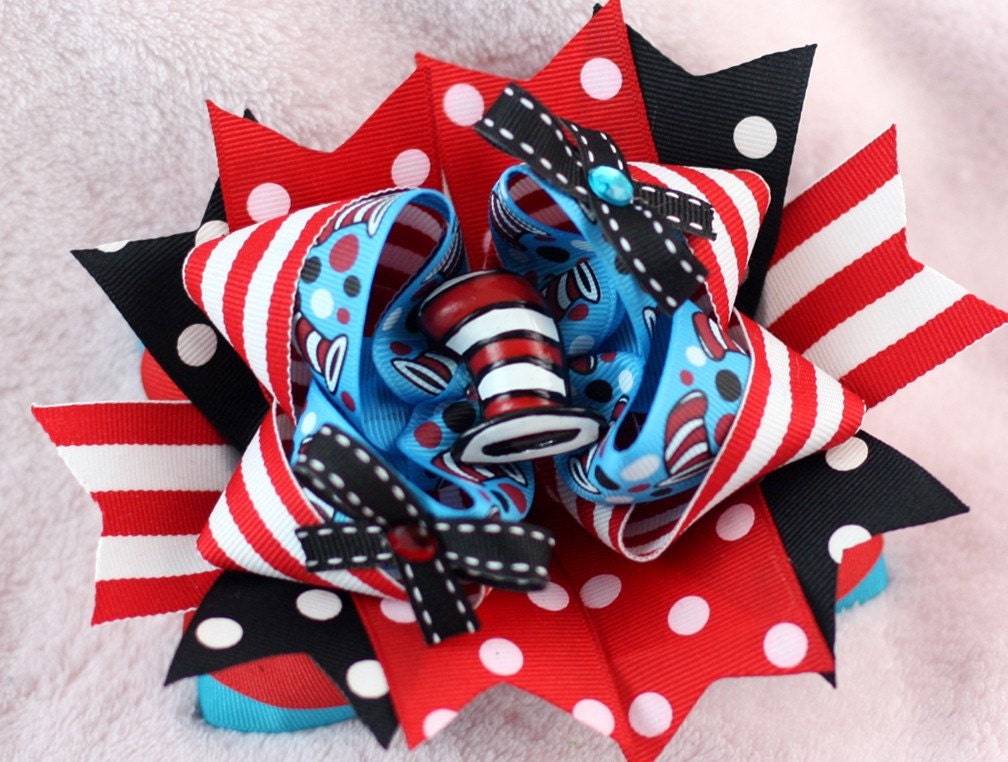 Cat in the Hat Big Girl Funky Layered Hair Bow