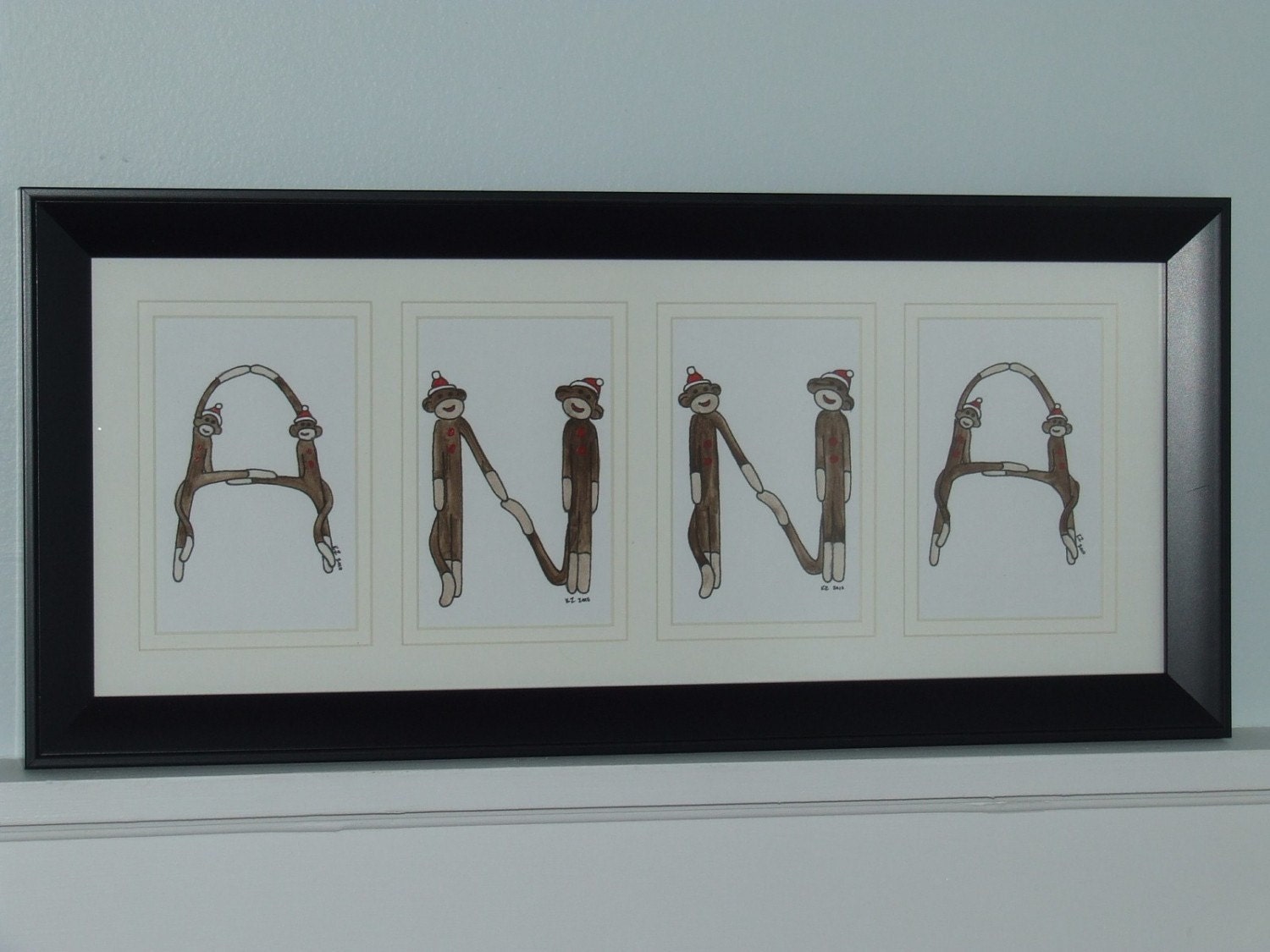 Handpainted Sock Monkey Individual LETTERS, spell any NAME for nursery, great baby shower gift, listing is for individual letters