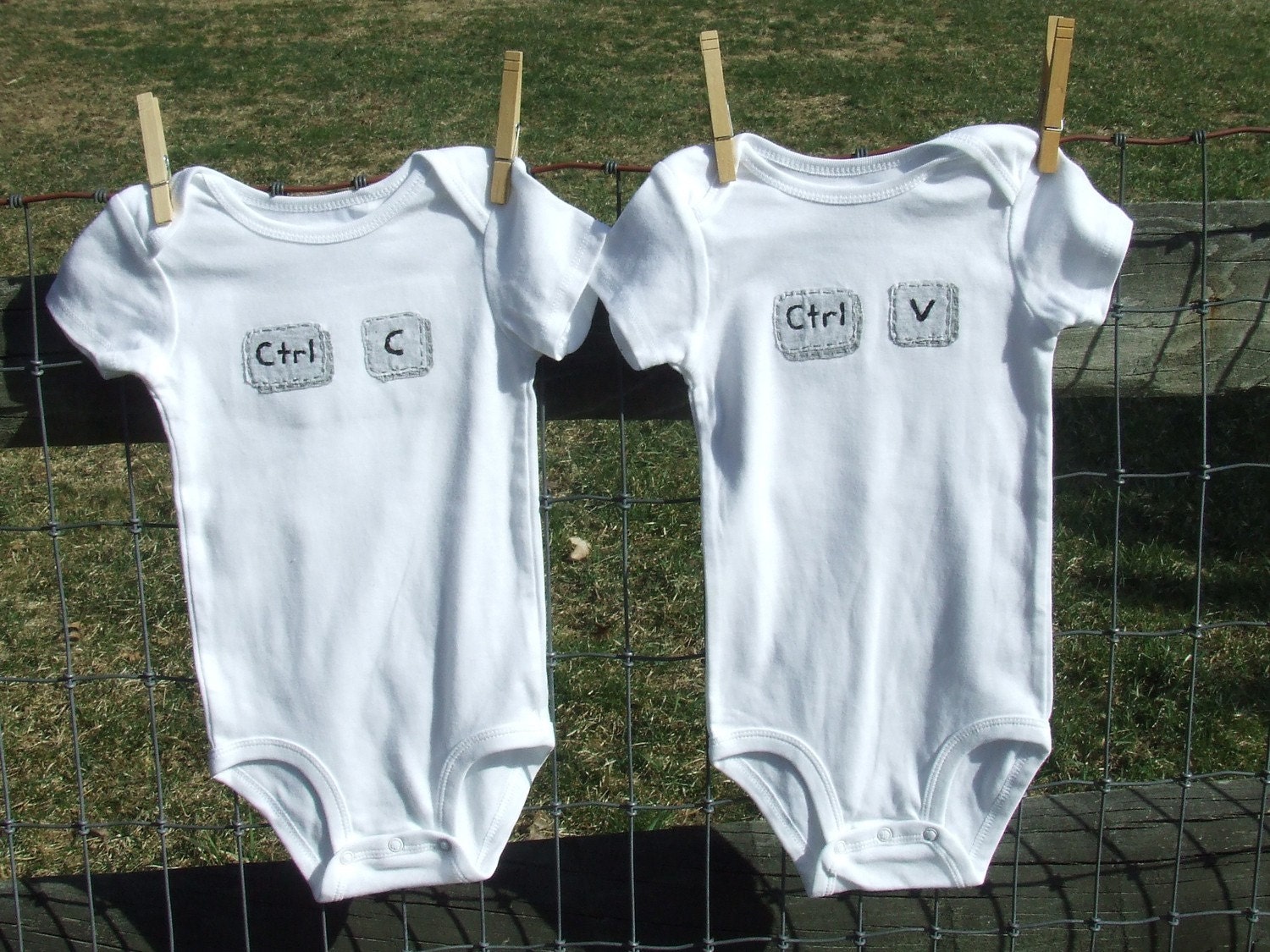 Copy & Paste Computer/Geek Chic TWIN Onesies Set , Great Shower gift for TWINS or siblings