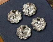4 pcs - Bling Bling Flower Shaped Buttons with Crystal Shine - Dazzling - 18mm