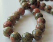 Ukanite Beads 8mm Pink and Green Marbled Smooth Rounds - 16 inch Strand