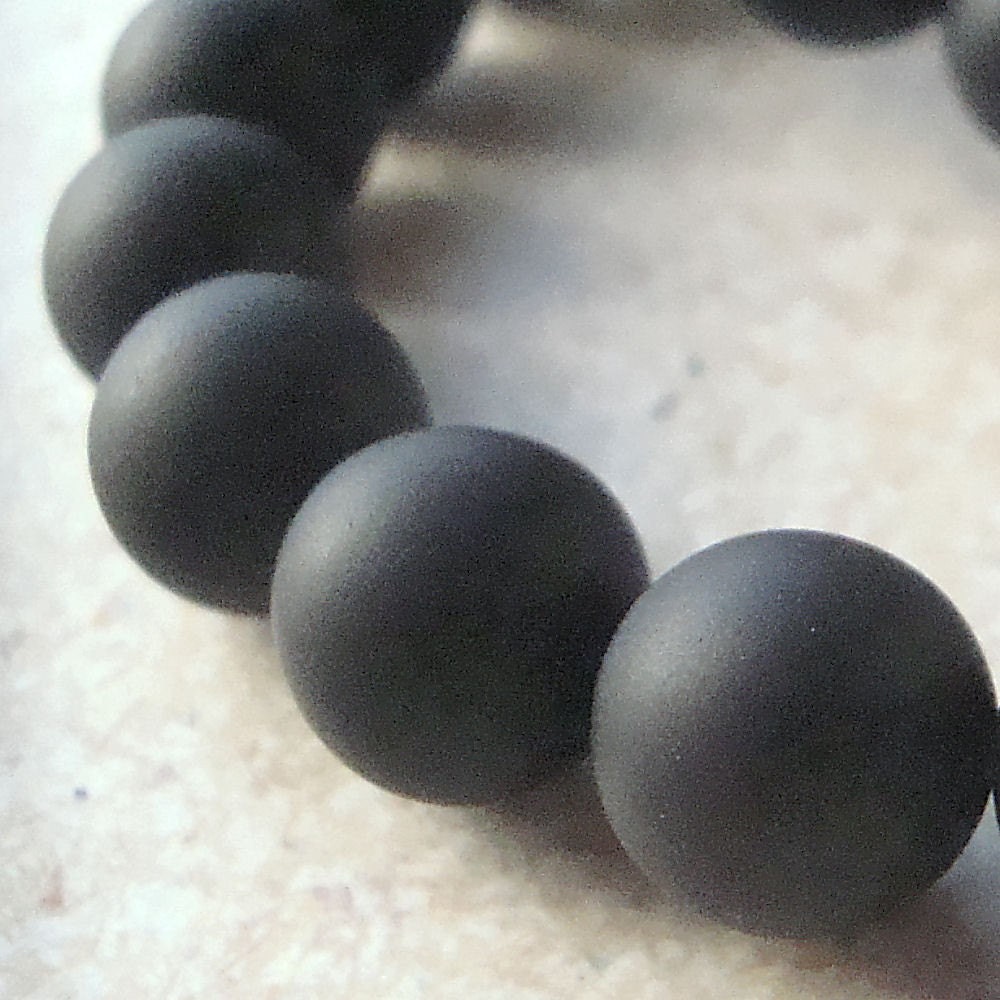 Onyx Beads 8mm Jet Black Smooth Frosted Matte Rounds - 12 Pieces