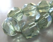 Czech Glass Beads 9mm Mint Green W/Picasso Finish Faceted Rounds - 12 Pieces