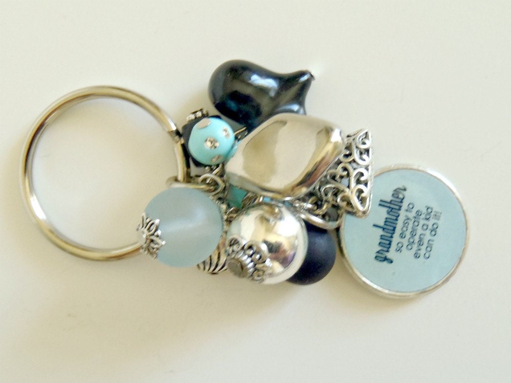 Grandmother's Light Blue and Black Cluster Key Chain or Charm