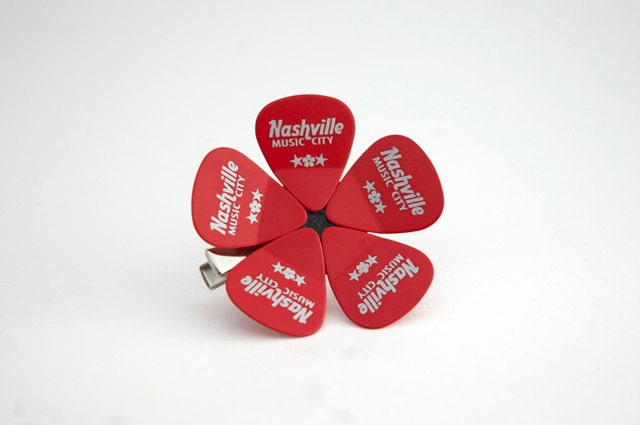 Nashville Guitar Pick Flower - Red and Black Hair-clip - Ready to Ship