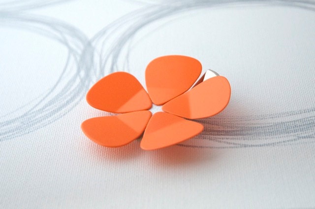 Guitar Pick Hair Flower - Orange and White - Ready to Ship