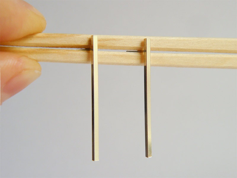 Long Square Silver Bar Studs - Sterling Post Earrings