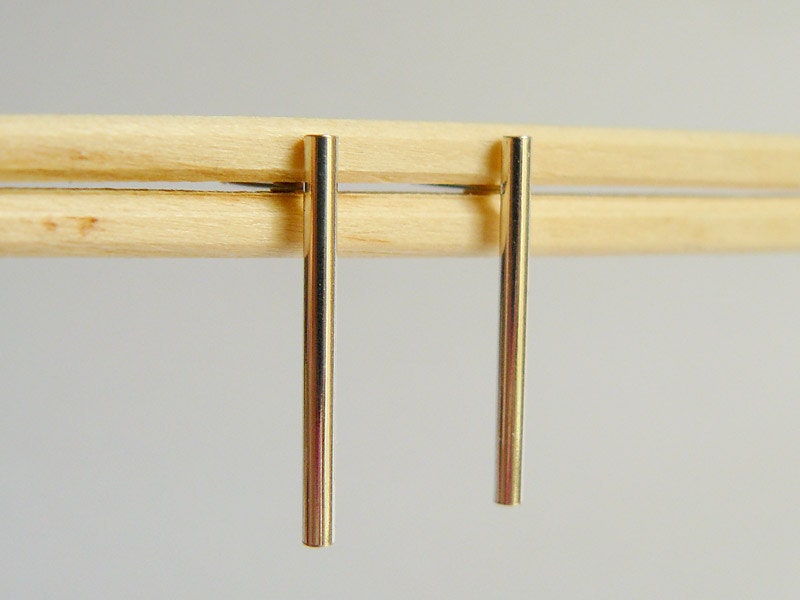 Sterling Silver Bar Stud Earrings - Minimalist Earrings - Metal Work