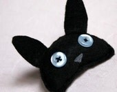 black bunny brooch pin - felt and blue buttons - cute animal woodland rabbit