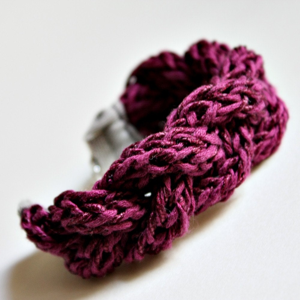wine purple knitted plait - bracelet - burgundy summer boho vegan casual plait bracelet