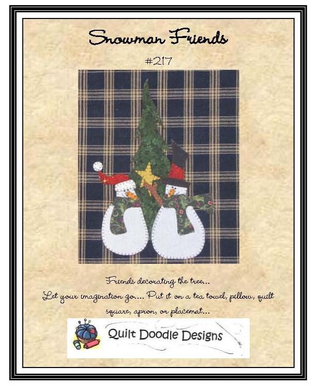 Snowman Friends Applique  Pattern for Tea Towel