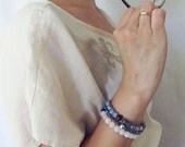 Stretch stacking bracelets - stacking bracelets, layered bracelets in vintage denim agates, wood and crystals