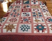 Quilt Maroon Tan and Teal Sampler
