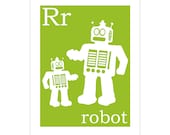 Children's Wall Art / Nursery Decor R is for Robot 8x10 inch poster print