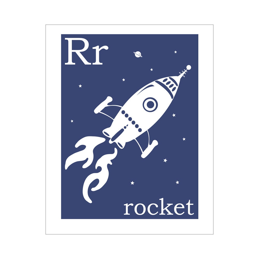 Children's Wall Art / Nursery Decor R is for Rocket 8x10 inch print by Finny and Zook