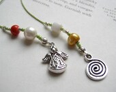 Angel in Your Pocket Bookmark - Beaded Book Thong in Orange, Green, Gold, and Pearl