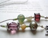 Merlot and Sage Bookmark - Beaded Book Thong in Teal Blue and Amethyst Purple with Pewter Charms