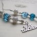 TEACHER GIFT Bookmark - Jeweled Beaded Book Thong in Blue Topaz Aquamarine Beads and Skeleton Key and Best Teacher Appreciation Charms