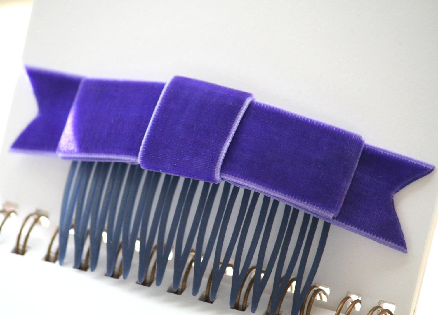 Bold Blue Velvet Ribbon Bow Hair Comb  (Special Occasion, Party, Winter, Gift)