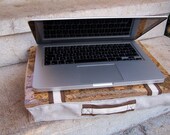 Natural computer table, lap desk for computer work on bed and sofa -beige, tray and filling made of Portuguese cork, boyfriend birthday gift