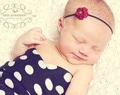 JOSIE- Little Red. Petite Silk Flower Headband. Thin Elastic. Rosebud