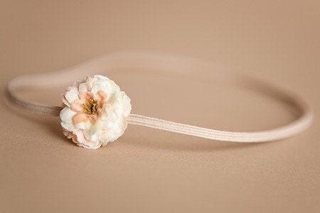 Flower Headband JOSIE- Vanilla Cream Tiny Rosette Skinny Thin Elastic