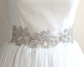 Crystal Bridal Sash BEAU JOUR Filigree Rhinestone Encrusted Bridal Sash