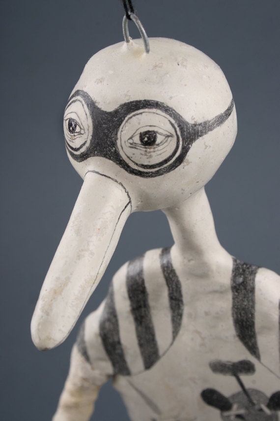 Bird Clay Hanging  Sculpture Original Art Doll - Alain Le Pilote