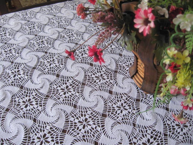 Crochet tablecloth- Handmade  WHITE Crochet tablecloth..Ready To Ship..