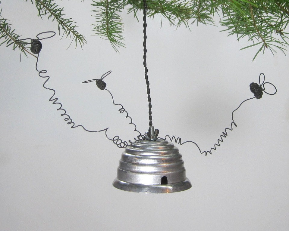 Bee Hive Complete with Wire Bees Christmas Ornament  Made To Order