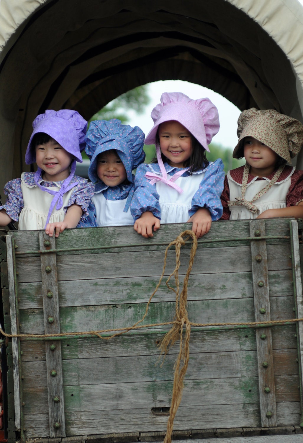 Girls Pioneer Dress with Bonnet and Pinafore sizes 2-6