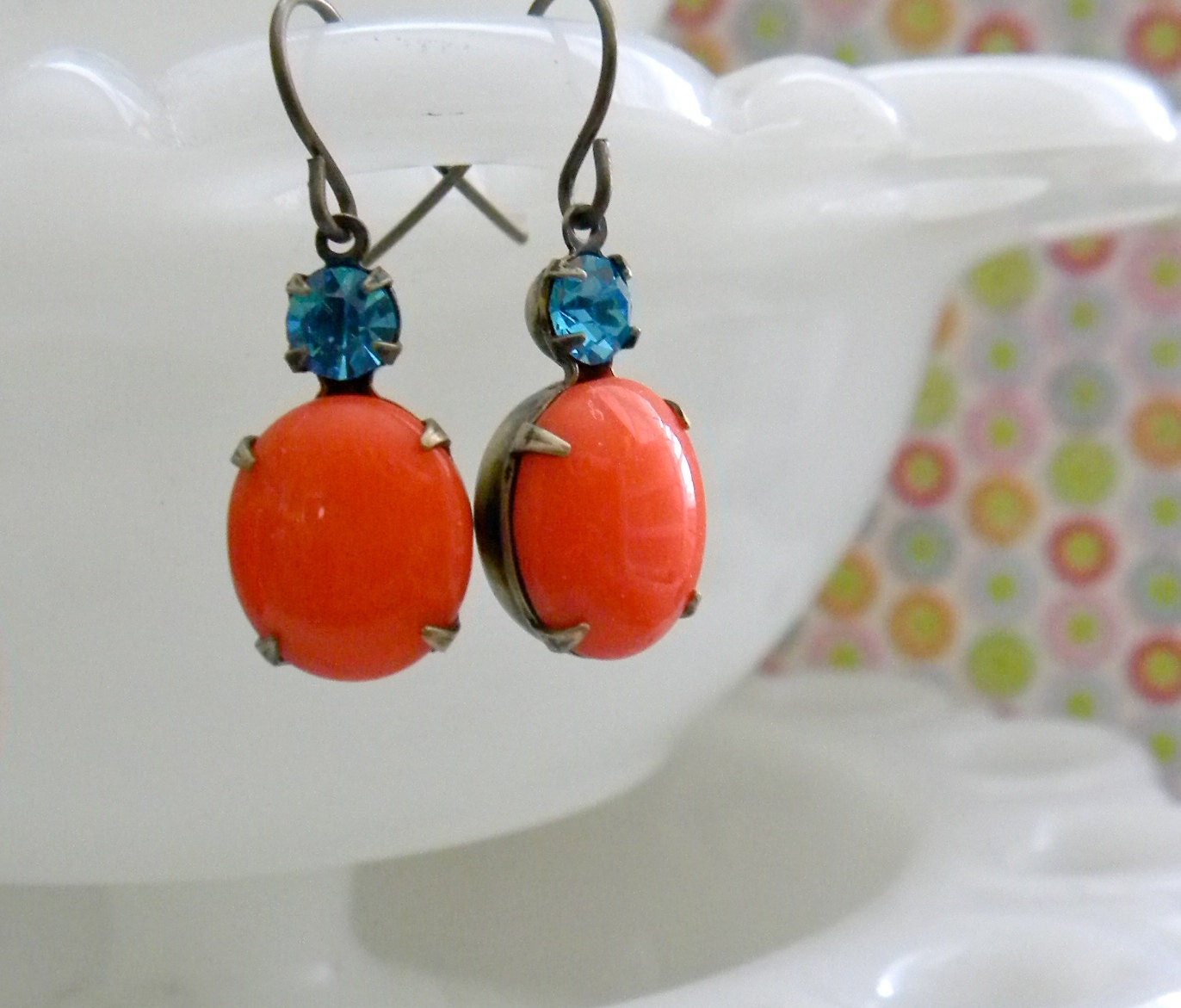 Orange and Aqua Vintage Earrings.