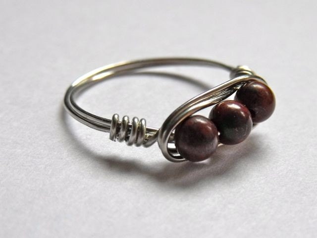 Poppy Jasper Trio Wire Wrapped Silver Ring