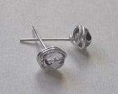 Silver Half Metallic Czech Glass Post Earrings in Sterling Filled