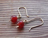 Red Carnelian Dangle Earrings in Gold (Red Brass)