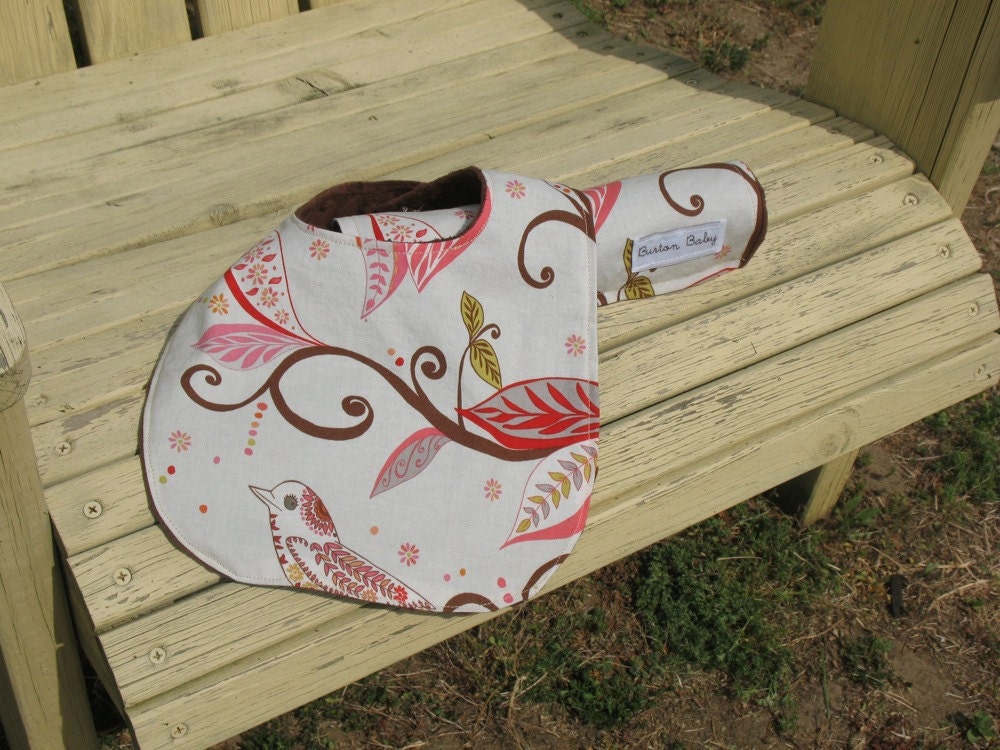 Large Cotton Minky Bib & Burp Cloth Set, Bird Paisley