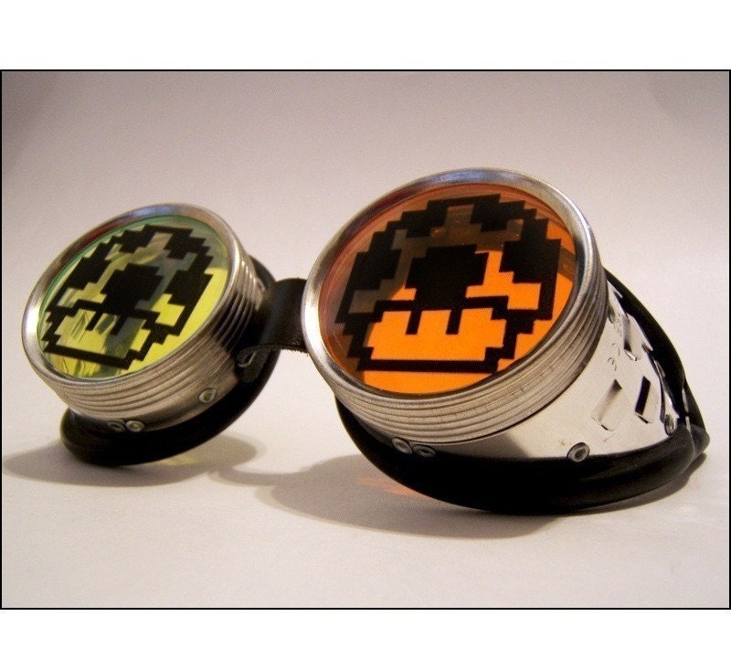Mario Mushroom Goggles Cyber Goth Rave Goggles UV 1UP