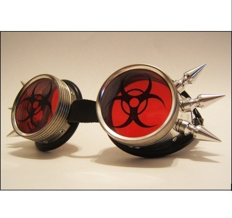 Red Steampunk Cyber Goth Motorcycle Goggles with Spikes