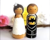 Super Hero WEDDING CAKE TOPPERS Superhero Cake Topper Custom Cake Topper Bride and Groom Wood Peg Doll Comic Book Wedding Cake Topper Cute