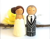 Wooden Wedding Cake Toppers Custom Bride and Groom Wood Peg Dolls Large Peg People Ornaments Keepsake Personalized CreativeButterflyXOX