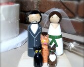 Fully Custom Wedding Cake Topper 3 Pets Personalized Wood Peg Dolls Peggies Bridal Favor Family Keepsake Cute Hand Painted Figurines