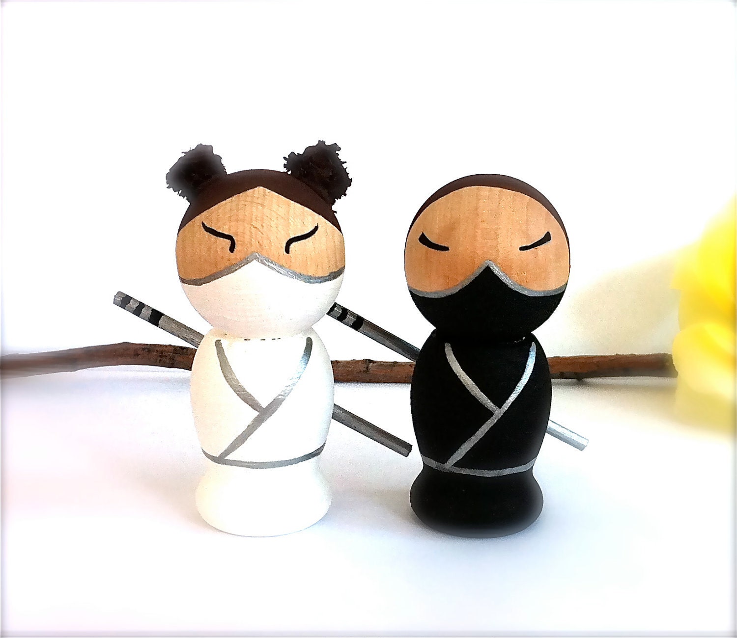 NINJA Wedding Cake Toppers 3D Ninja Cake Toppers Kokeshi Doll Personalized Semi Custom Wooden Wedding Cake Toppers Japanese Kokeshi Dolls