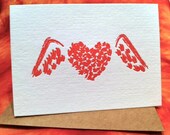 Red Feather Heart Card // Letterpress