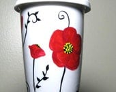 Painted Travel Mug- Poppy Flower Design, Eco-Friendly