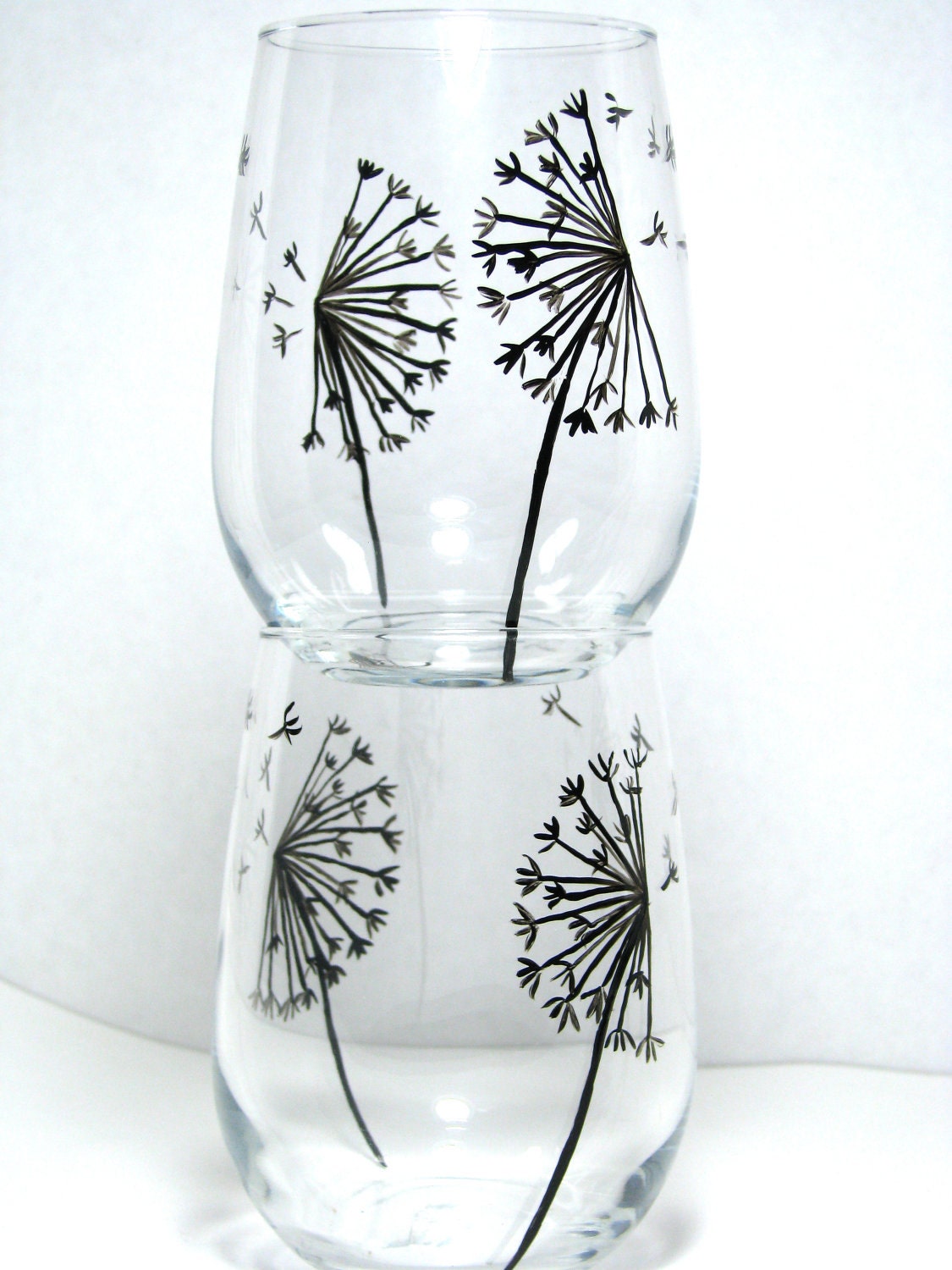 Wine Glasses Hand Painted Glassware Dandelion Collection, Set of 2